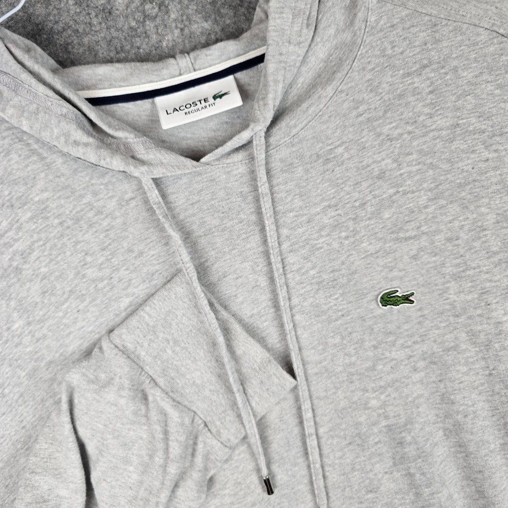 Lacoste Hoodie Mens XL Gray Regular Fit Logo Pullover Sweatshirt
